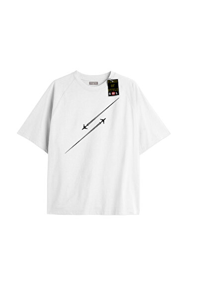 Flood Of Style Λευκό μπλουζάκι αεροπλάνο oversized Προσαρμοσμένο σχέδιο