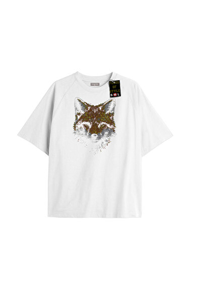 Flood Of Style تي شيرت أبيض كبير الحجم بتصميم حجري منقوش وورت بتصميم خاص