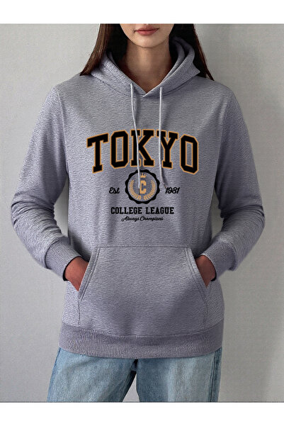 NOISSEY هوديي مطبوع عليه Tokyo College League للسيدات لشتاء صوف الفليس سترة د...