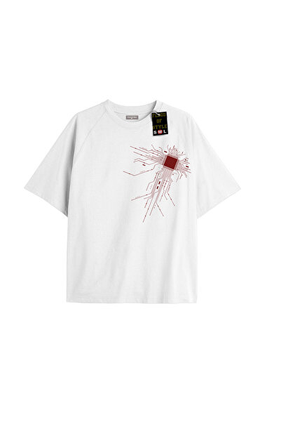 Flood Of Style Λευκό μπλουζάκι oversized με μίνιμαλ γραμμές Ειδικό σχέδιο