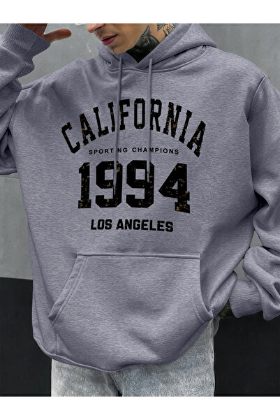 Tarzsokak هوديز مطبوع عليه حروف كاليفورنيا 1994 للرجال موضة الخريف بجيب على ش...