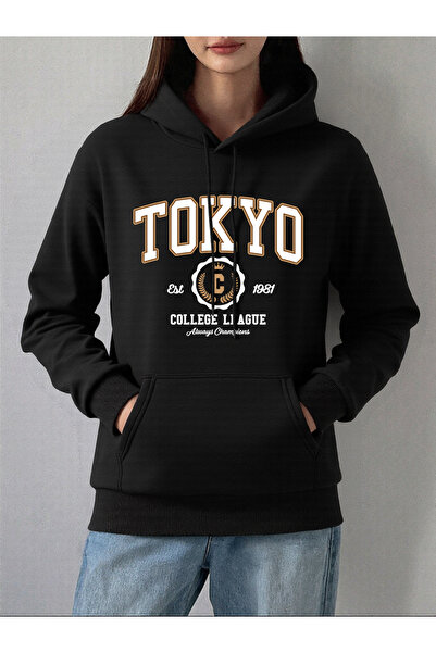 NOISSEY هوديي مطبوع عليه Tokyo College League للسيدات لشتاء صوف الفليس سترة د...