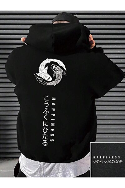 Tarzsokak هودي رجالي مطبوع عليه رسوم كارتونية يابانية برقبة دائرية وسترة فضفا...