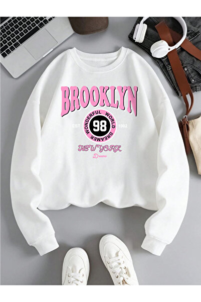 NOISSEY سترة بروكلين وورلد هاياليبرست النسائية بطباعة حروف مطبوع بغطاء رأس sv...