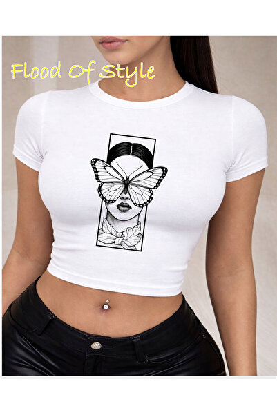 Flood Of Style Λευκό μπλουζάκι Babby με σχέδιο πεταλούδας στο πρόσωπο Ειδικό ...