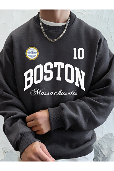 Tarzsokak تي شيرت رجالي من بوسطن ماساتشوستس مطبوع خريف فضفاض بغطاء رأس تي شير...