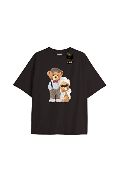 Flood Of Style Halat de baie negru supradimensionat tricou cu ursuleț Design ...