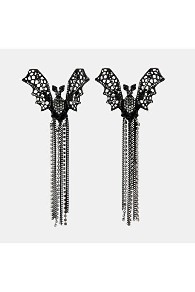 neslyaccessories Black Wing Chain Detail Bat Earrings