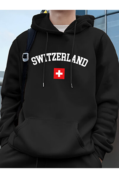 Tarzsokak علم سويسرا B مطبوع للرجال K بغطاء رأس ملابس علوية للخريف C بجيوب ست...