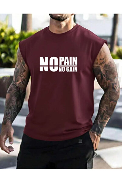 SUNFREE No Pain No Gain Printed Men's Zero Sleeve Wear Sportswear Oversized T...