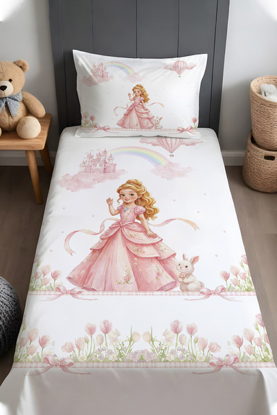 EVPANYA أميرة قوس قزح منقوش غطاء سرير وغطاء وسادة