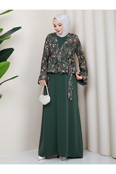 NAUQE Floral Desen Ceketli Elbise Takım