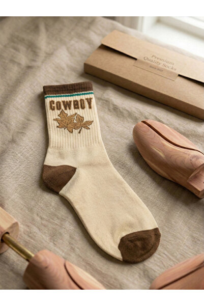 Innovate Store Cowboy Patterned Unisex College Socks Retro Design Brown Detai...