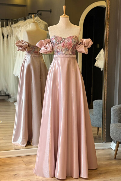 Lenta Moda Pudra Brokar Büstiyer Detaylı Maxi Boy Lizbon Saten Abiye Ve Gece ...