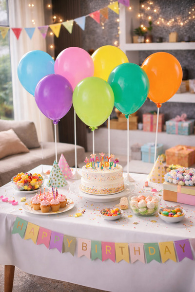 hediyehobihersey Karışık Balon Seti, 7 Li 5inç Balon Çubuğuyla Masa Süsleme Seti