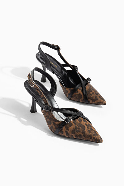 MS SUGAR SHOES Kadın Kırışık rugan İnce Topuklu Sivri Burun Çapraz Bantlı Yaz...