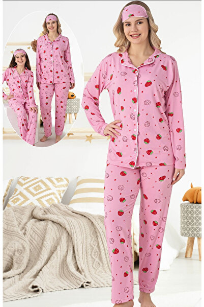 ANGEL VALESKA Strawberry Patterned Buttons Long Sleeve Mommy and Me Pajama Set