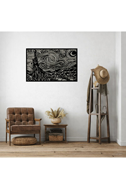 ReklamX Van Gogh (Yıldızlı Gece) Ahşap Tablo - Sanatsal Lazer Kesim Duvar Dek...