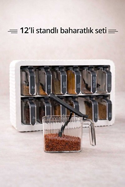CELSEN HOME 12 Lİ Standlı Kendinden Yapışkanlı Kaşıklı Baharatlık Takımı-Kulp...