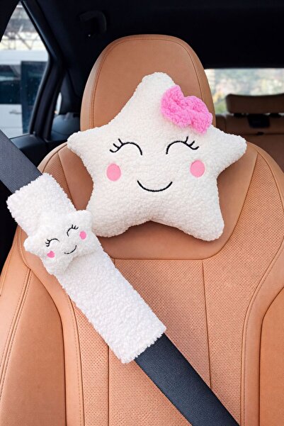 Masalia Χαριτωμένο βελούδινο σετ μαξιλαριού λαιμού αυτοκινήτου και ζώνης ασφα...