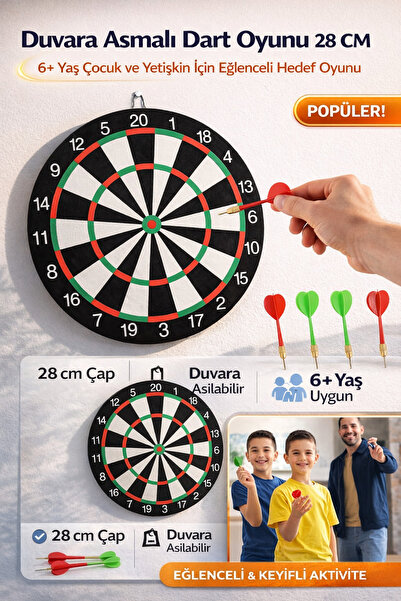 Hane Dostu Duvara Asmalı Dart Oyunu 28 CM – 6+ Yaş Çocuk ve Yetişkin İçin Eğl...