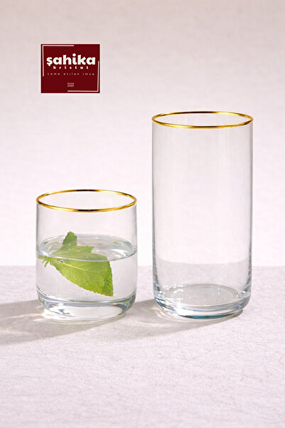 Şahika Kristal cama atılan imza Sare Gold 12-Piece Soft Drink and Water Glass...