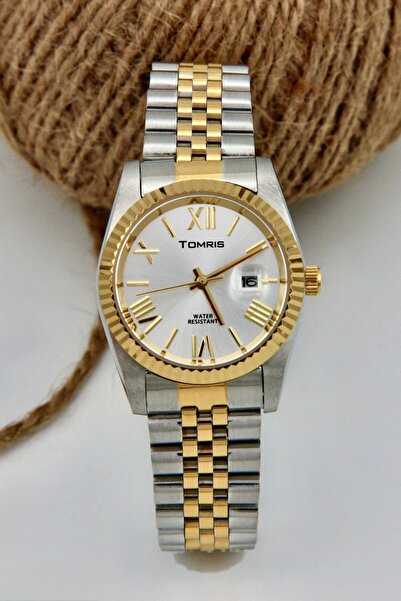 TOMRİS All Steel, Waterproof , Yellow White Cord, White Dial Roman Numeral Wo...