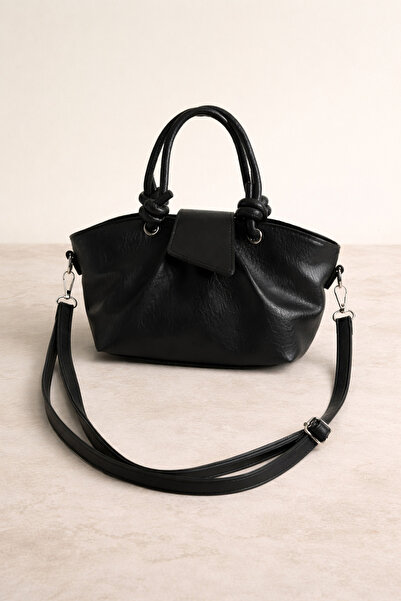 ZÇBUTİK Women's Black Shoulder Bag Leather-Look Ruched Detail El and Crisscro...