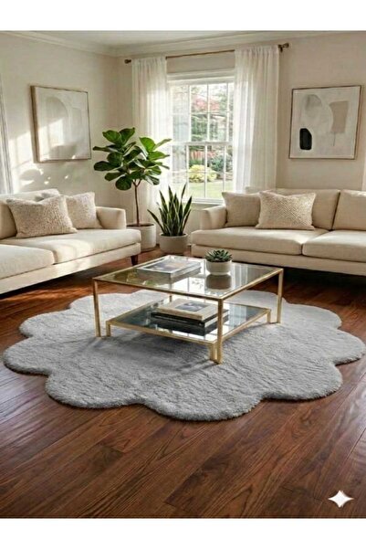 ALTUN CARPET MODERN DÜZ PAPATYA YUVARLAK PELÜŞ YERLİ JEL KAYMAZ HALI 12ML HAV...