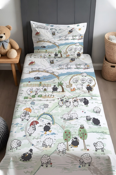 EVPANYA Happy Sheep Land Patterned Bedspread and Pillowcase