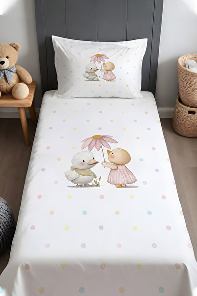 EVPANYA Çiçekli Sevimli Ördekler Desenli Yatak Örtüsü ve Yastık Kılıfı