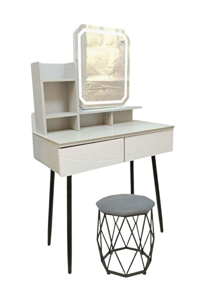 AZOZ MERCHLY White Children's Dressing Table With Illuminated Mirrors + Chair...