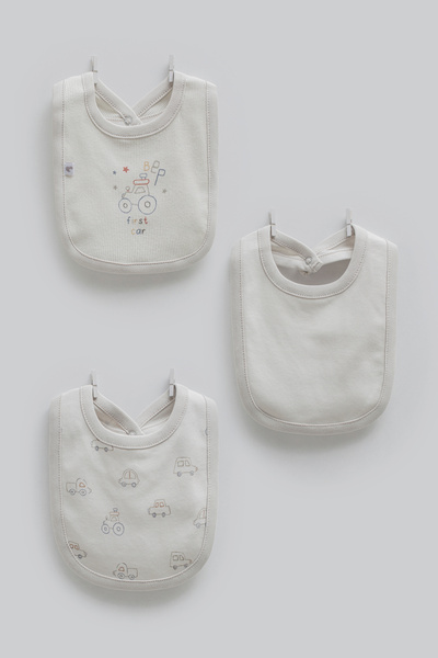 Caramell 3-Piece Baby Bib Set 100% Combed Cotton Bib with Cotton Cars (0-3 Mo...