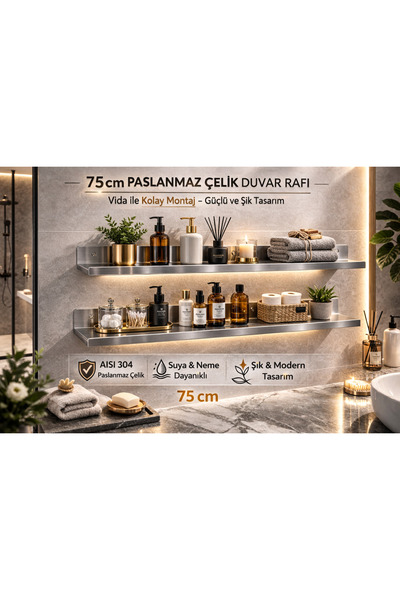 Kasel Home Paslanmaz Çelik Banyo - Salon - Mutfak Rafı - 304 Kalite - Vidalı ...