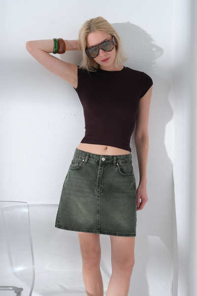 Maule %100 Βαμβάκι 5 τσέπες Τζιν τζιν Γυναικεία μίνι φούστα τζιν @Latina