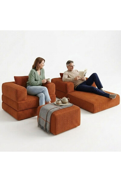 foamly Cordy Lounge Premium Modüler Yer Koltuğu – Fitilli Kadife Katlanabilir...