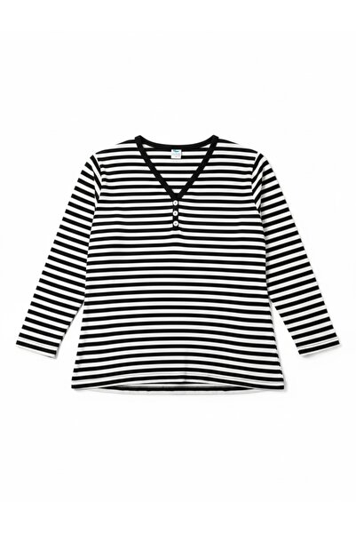 BİLGENS BUTİK Women's Button Detail Spring Season Striped Blouse