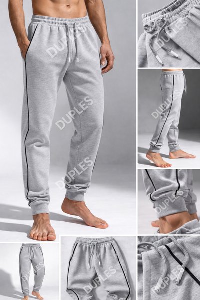 Duples Baggy Unisex 2 Thread Combed Cotton Side B Piped Striped m Transitional Straight Leg Sweatpants
