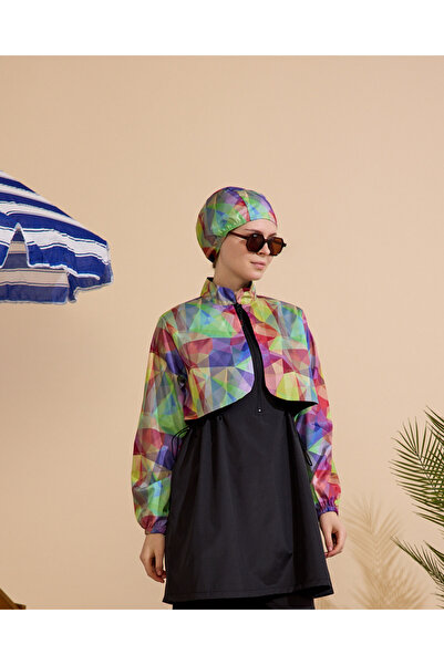 GAVLİA Women's Hijab Swimsuit Set of 4 with Half-Cover Zipper.