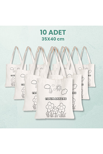 Cemira 10 Adet Canım Anneme Boyanabilir Bez Çanta 35x40 cm - Anneler Günü Hed...