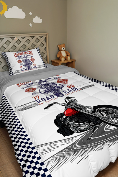 EVPANYA Road Warrior Motor Patterned Single Duvet and Pillowcase