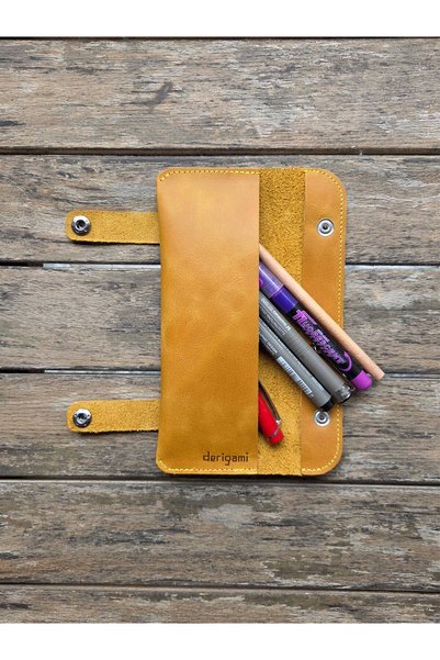 derigami Genuine Leather Handmade Pen Holder - Minimalist with Snap Fasteners for Leather Pens Bag Real Leather Pen Holder