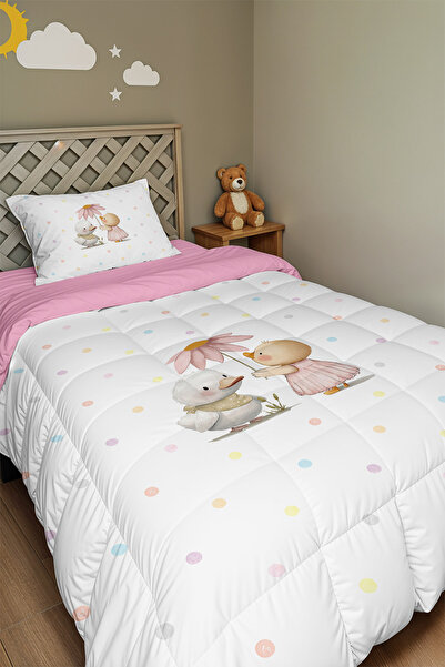 EVPANYA Cute Ducks with Flowers Patterned Single Duvet and Pillowcase
