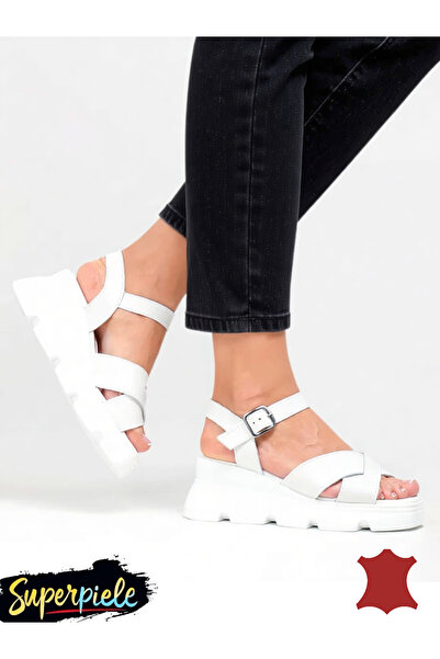 ANGEL BLUE Sandale dama piele naturala albe cu barete late incrucisate