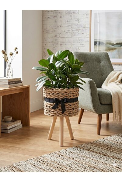 Bohem studio Ayaklı Kurdeleli Örgü Saksı – Jüt Bohem Dekoratif Çiçeklik