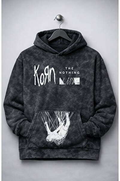 Fuddy Moda Unisex Korn the Nothing Cep Printed Hooded Washable Sweatshirt, Ov...