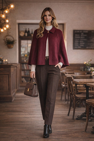 lunera Kadın Alpaka Yünlü Panço, El Yapımı Kışlık Triko Pelerin