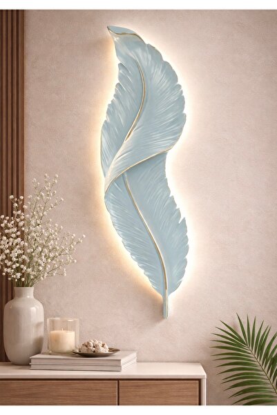 APLİKHANE BEYAZ YAPRAK APLİK GOLD ŞERİTLİ ELEKTRİKLİ (57x14 ) EV OFİS DUVAR D...