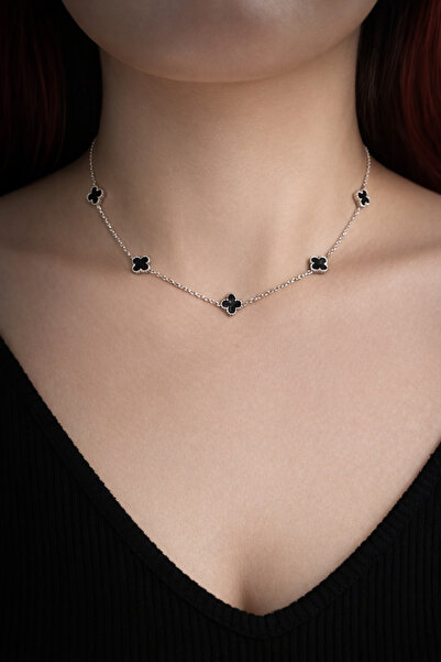 BERF JEWELLERY Siyah Yonca Kolye