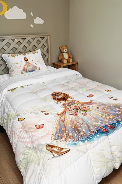EVPANYA Односпальне ковдро і наволочка з малюнком «Принцеса з метеликами»